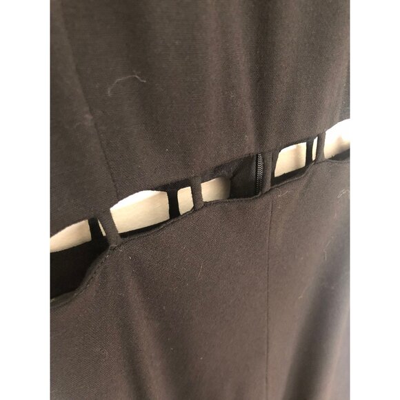 Vintage mod black dress cutout midriff | maxi dress | sleeveless party dress - Picture 7 of 10